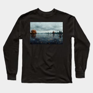 Foggy Lake Falling Raindrops On A Rainy Autumn Day Long Sleeve T-Shirt